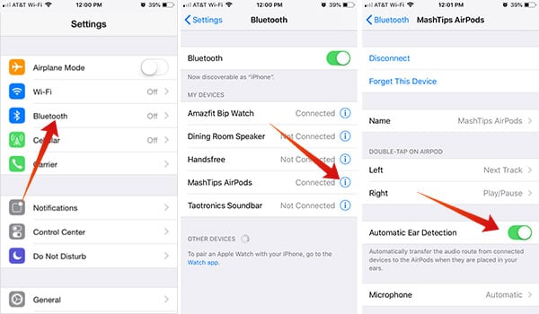 How to turn off automatic ear detection on AirPods